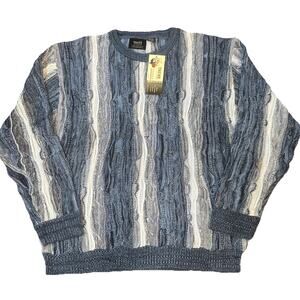 Vintage 90’s Trust Men’s Size XXL Blue Coogi Style Sweater Crewneck Stripe NWT